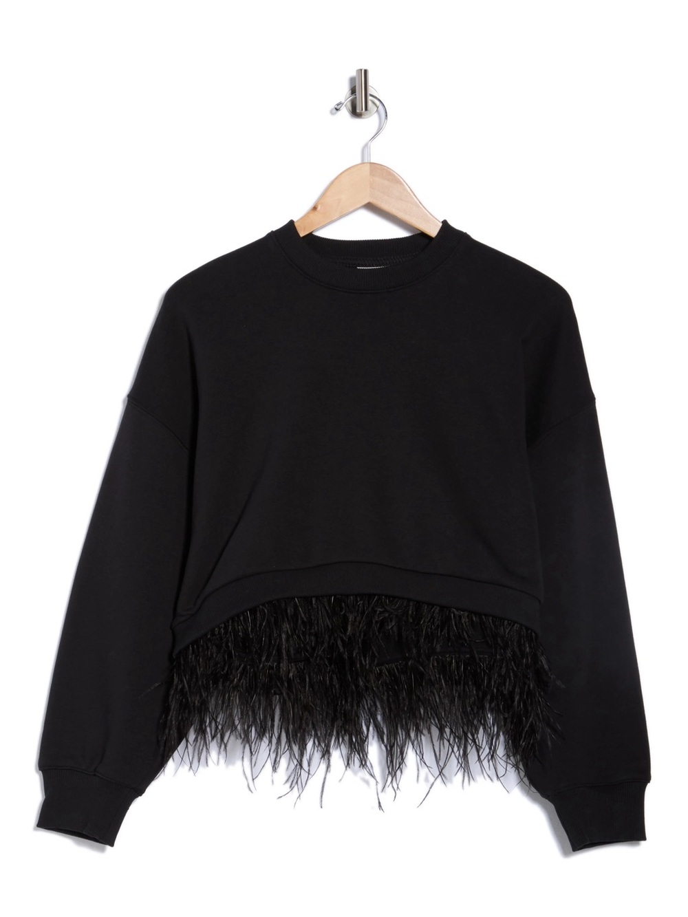 Albertine Feather Trim Cotton Blend Sweatshirt Cinq à Sept, Black, XS